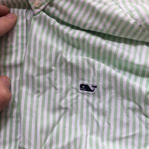 Green and white striped vineyard vines dress shirt
